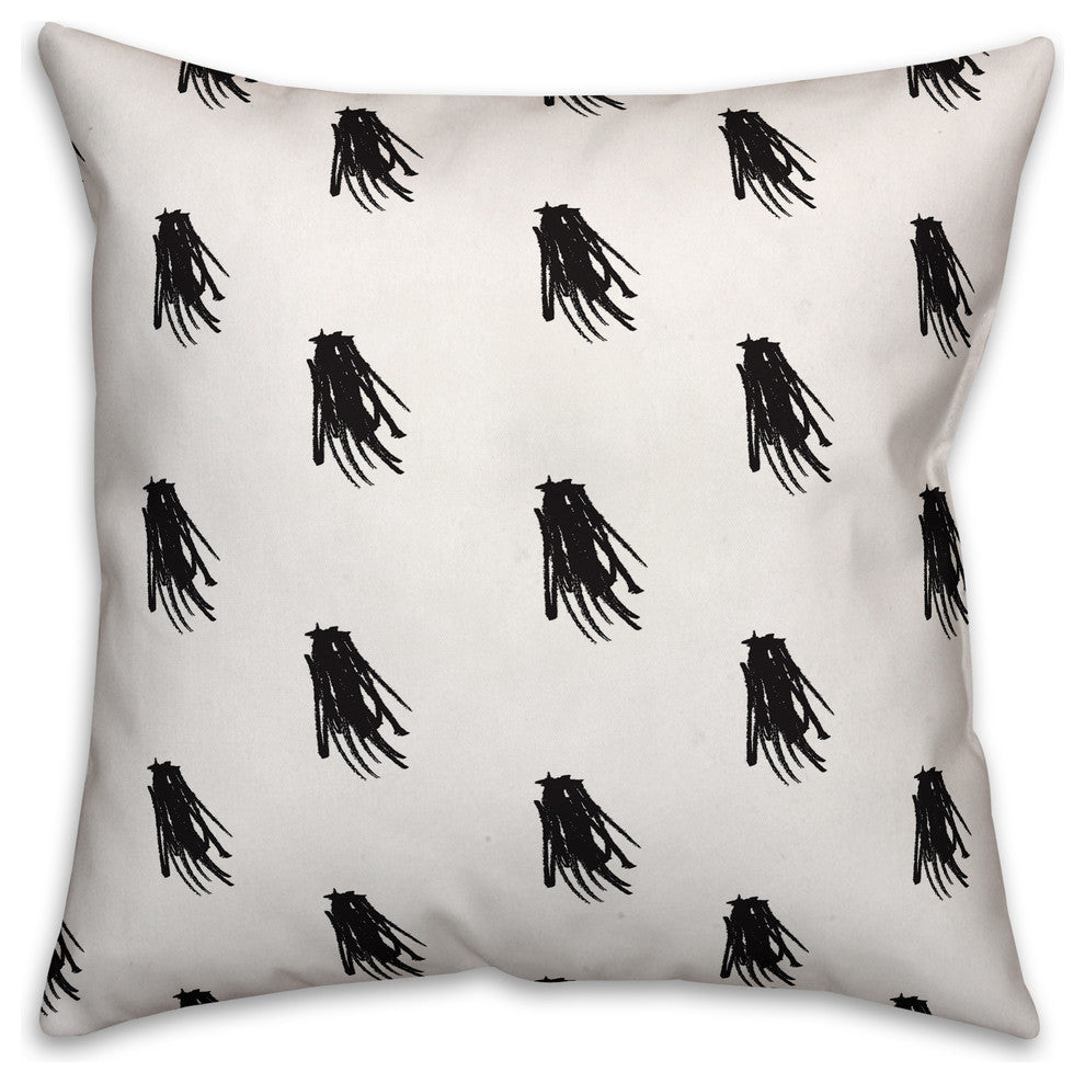 Black and White Tassel Print Throw Pillow, 20"x20", Cover Only