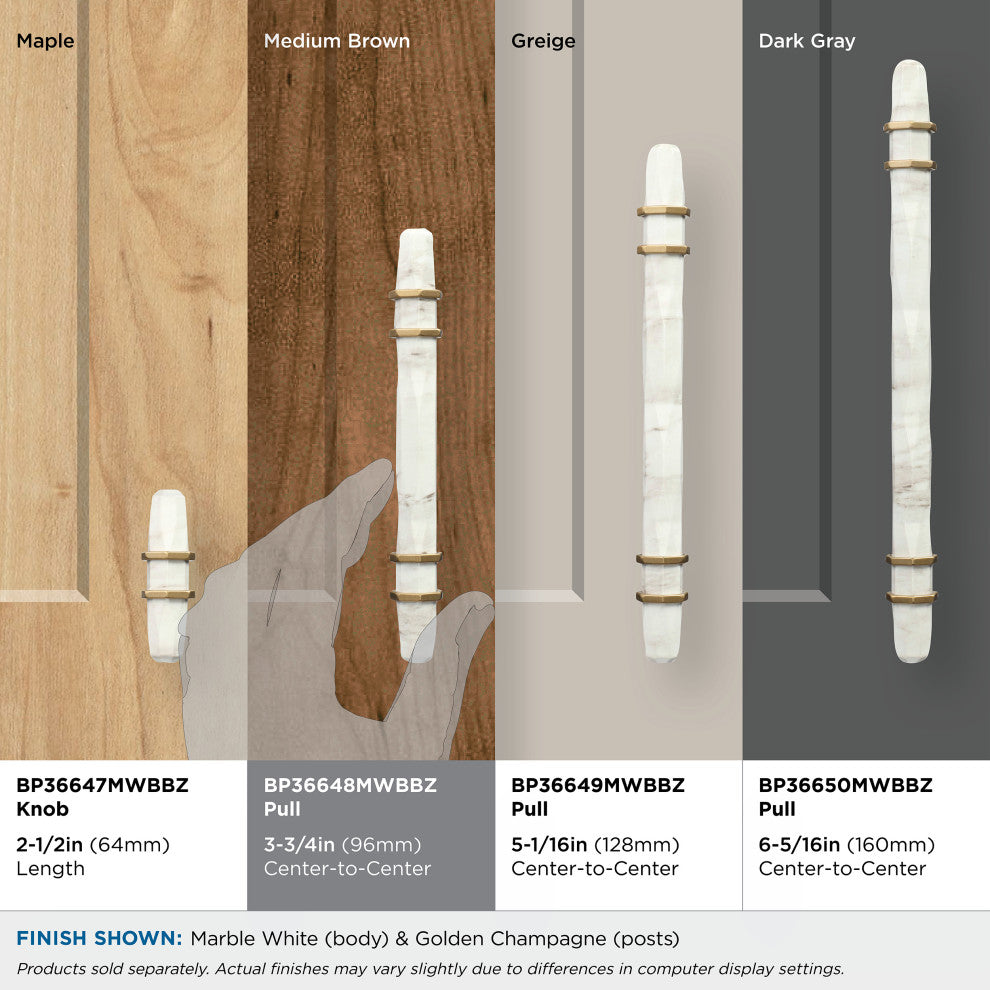 Carrione Cabinet Pull, Marble White/Golden Champagne, 3-3/4" Center-to-Center