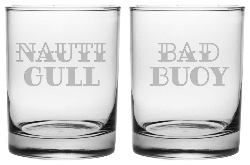"Nauti Gull" and "Bad Buoy" 2-Piece Rocks Glass Set