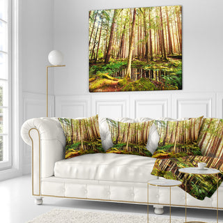 Dense Trees in Green Rain Forest Landscape Printed Throw Pillow, 18"x18"
