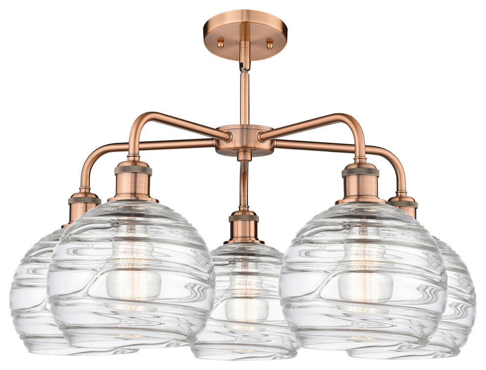 Athens Deco Swirl 5-Light 26" Stem Chandelier, Antique Copper, Clear