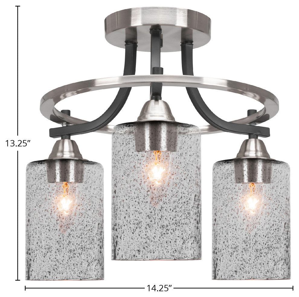 Paramount 3-Light Semi-Flush, Matte Black & Brushed Nickel, 4" Smoke Bubble