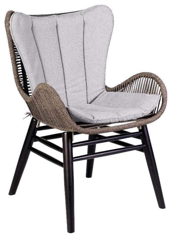 Armen Living Fanny Outdoor Fabric/Wood Dining Chair in Truffle Gray/Black