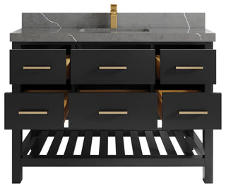 Parker 48" Single Sink Bath Vanity, Black 2" Piatra Gray