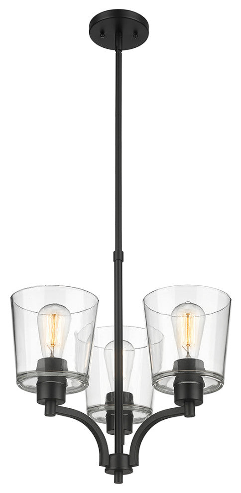 Evalon 3 Light 18" Matte Black Chandelier