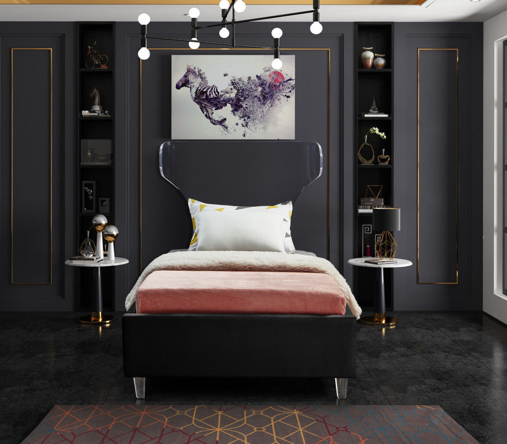Ghost Velvet Upholstered Bed, Black, Twin