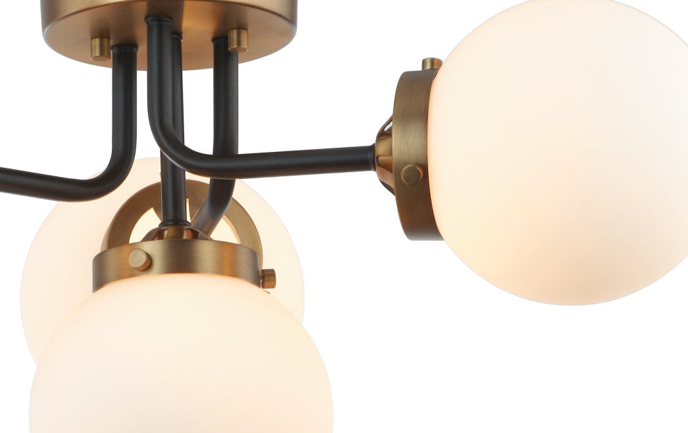 4 - Litght Semi-Flush Sputnik Ceiling Light in Aged Brass & Matte Black