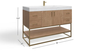 Bahia Bath Vanity, Oak, 48", Brushed Gold Hardware, Single, Freestanding