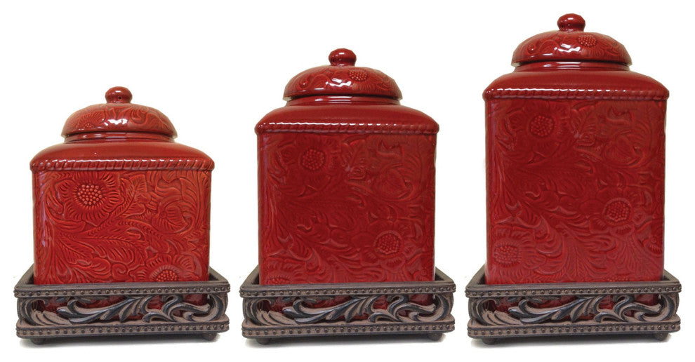 Savannah Canister and Base Set, Red, 6 Piece