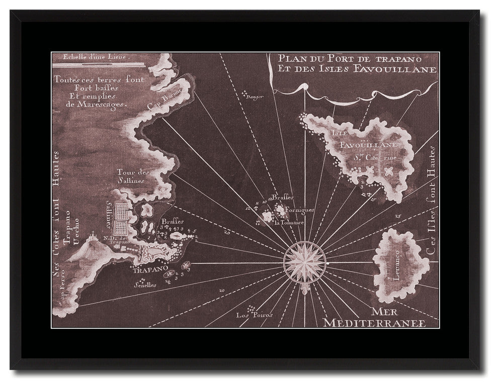 Sicily West Aegadian Islands Vintage Vivid Sepia Map Canvas, 28"x37"