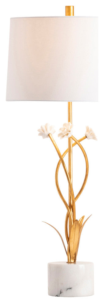 31.5"H Gold Metal Table Lamps With White Drum Shade, Set of 2