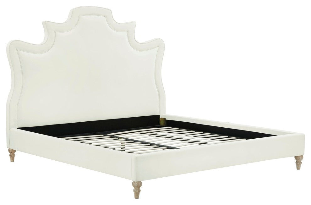 Serenity Cream Velvet Bed in King - Cream
