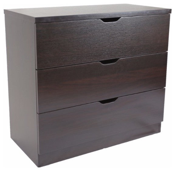 Glorious Three Drawers Chest With Metal Glides, Dark Brown.