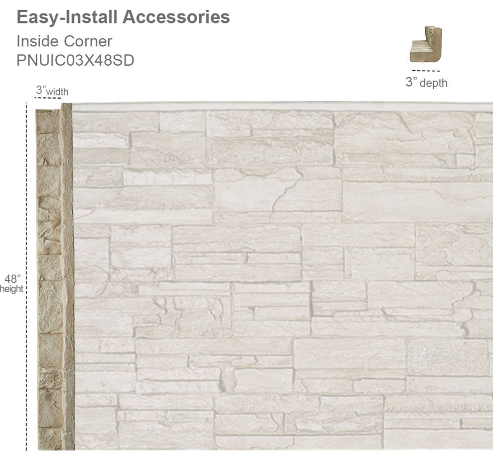 Universal Inside Corner for EverStone Faux Stone Siding Panel, 3"W x 3"D x 48"H