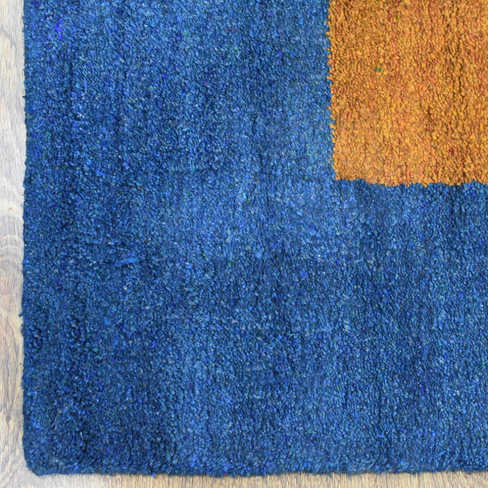 HAND KNOTTED LOOM SILK ECO-FRIENDLY RUG-6'x9',Rectangle,Orange  Blue,Contemporar
