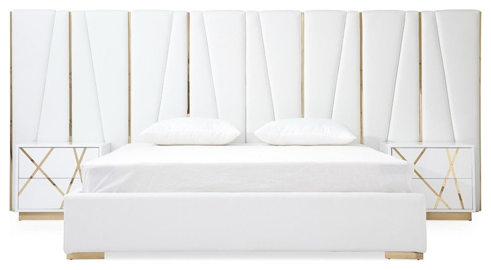 Modrest Nixa Modern White Bonded Leather and Gold Bed - DISCONTINUED!
