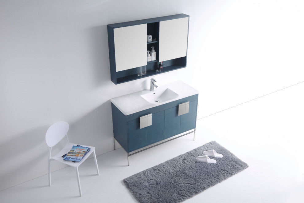 Shawbridge 48" Single Sink Bathroom Vanity, French Blue, Polished Chrome Hardware