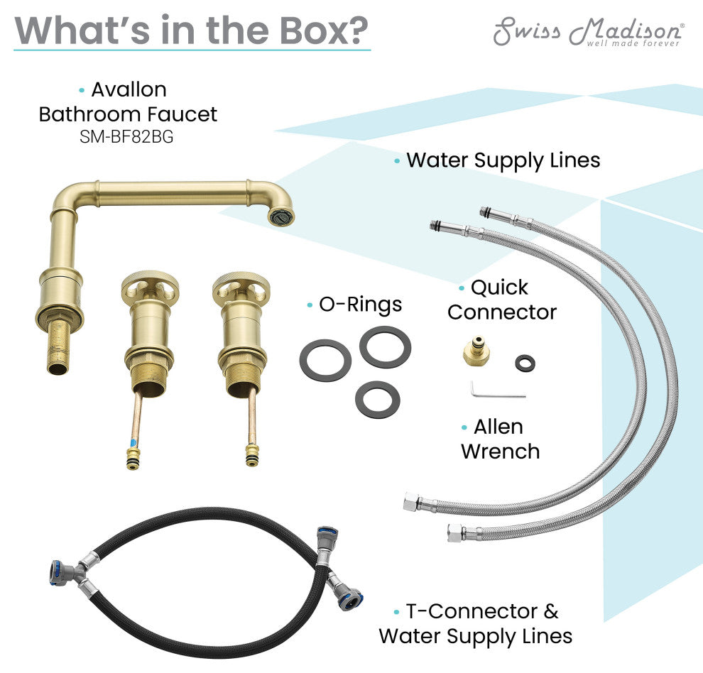 Avallon 8" Widespread, Sleek Handle, Bathroom Faucet, Brushed Gold