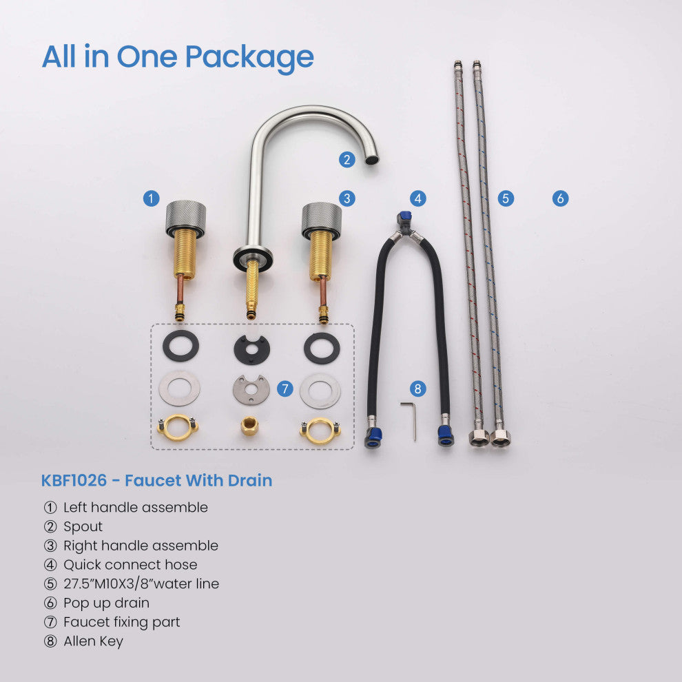 Circular X 8" Bathroom Sink Widespread Faucet with Drain Assembly, Brushed Nickel