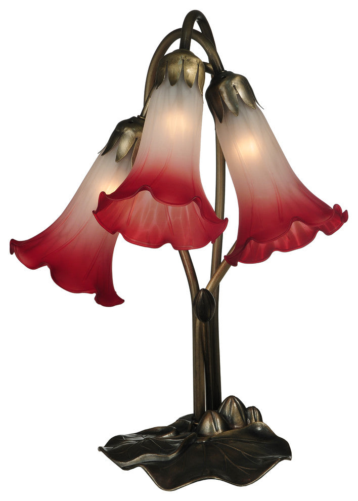 Meyda Lighting 13593 15.75"H Pink/White Pond Lily 3 Lt Accent Lamp