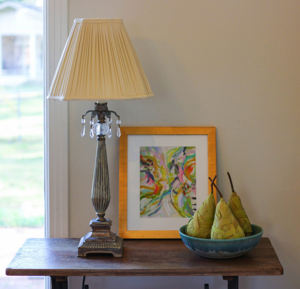 14" Pearl Gray Slanted Fancy Square Shantung Lampshade