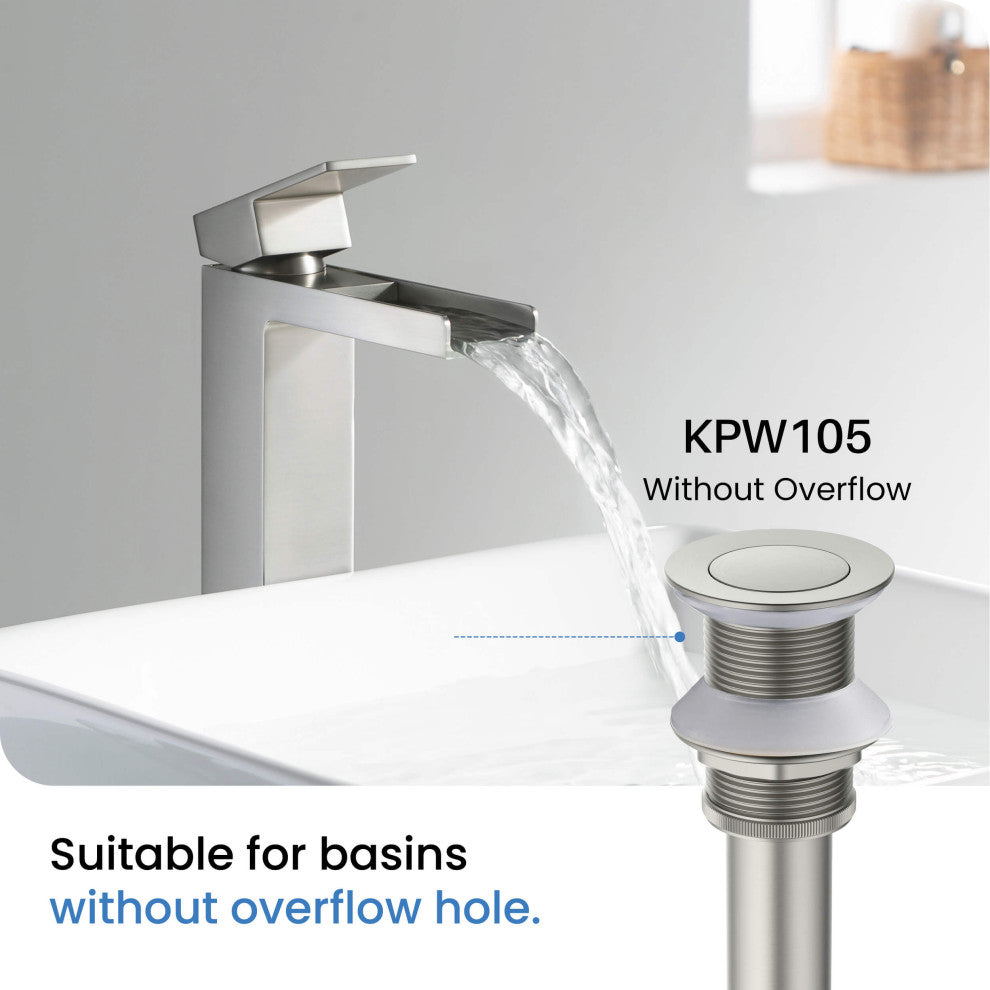 Bathroom Sink Pop Up Drain Stopper, 12" Tailpiece Without Overflow, Brushed Nickel