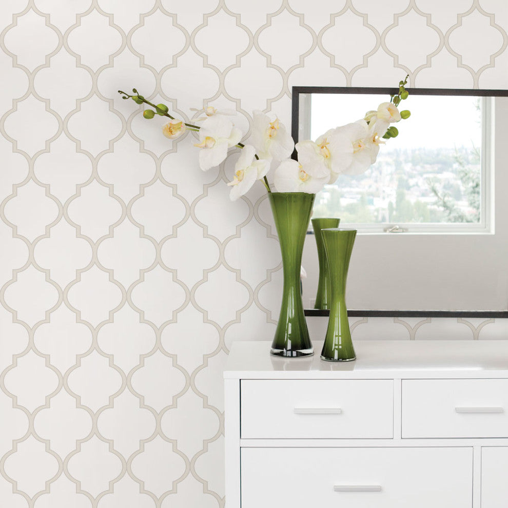 Moroccan Peel and Stick Vinyl Wallpaper, Beige, 24"x108"