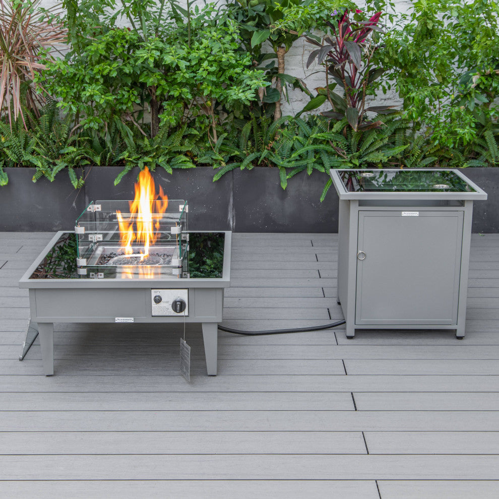 LeisureMod Walbrooke Square Fire Pit Table and Tank Holder, Gray