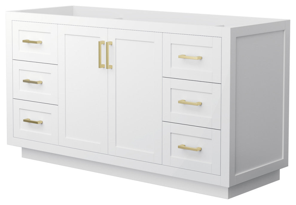 60" Single Bath Vanity, White, No Countertop, No Sink, Gold Trim