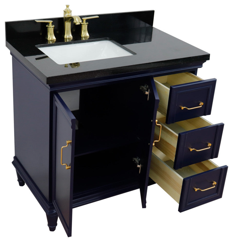 37" Single Vanity, Blue Finish With Black Galaxy