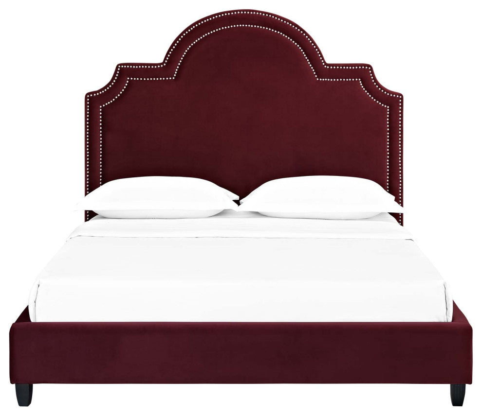 Maroon Primrose Queen Performance Velvet Platform Bed