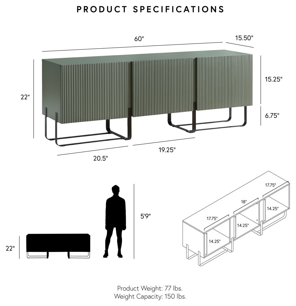 Danel Low Profile 60" W Tv Stand Fits up to 65" With 3-Cabinets, White