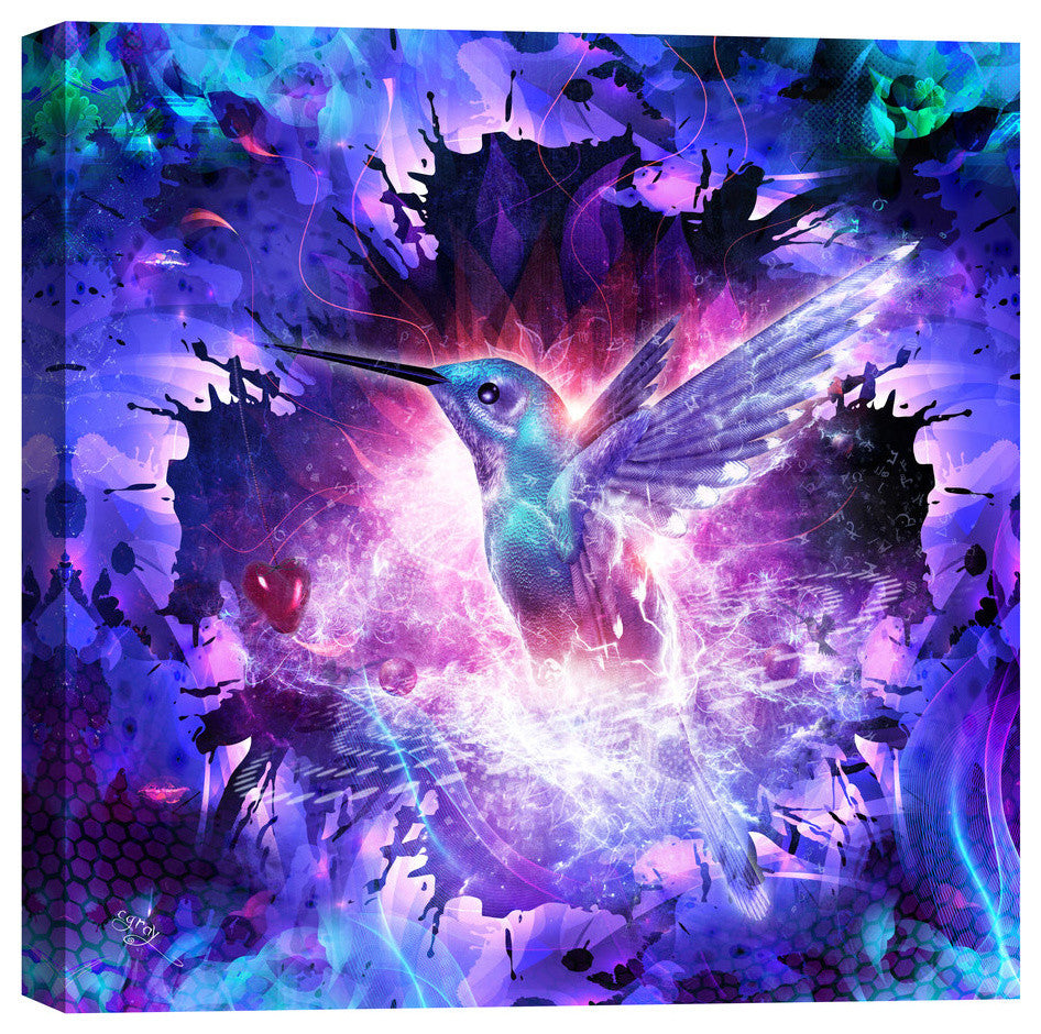 Epic Graffiti "Hummingbird Love" by Cameron Gray, Giclee Canvas Art, 18"x18"