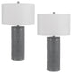29 Inch Accent Table Lamp Set of 2, Tall Cylinder, Ball Finial Accent, Gray