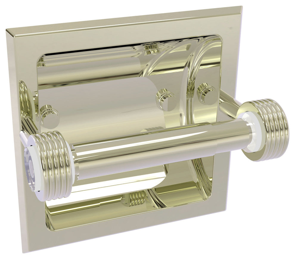 Clearview Recessed Toilet Paper Holder with Groovy Accents, Polished Nickel