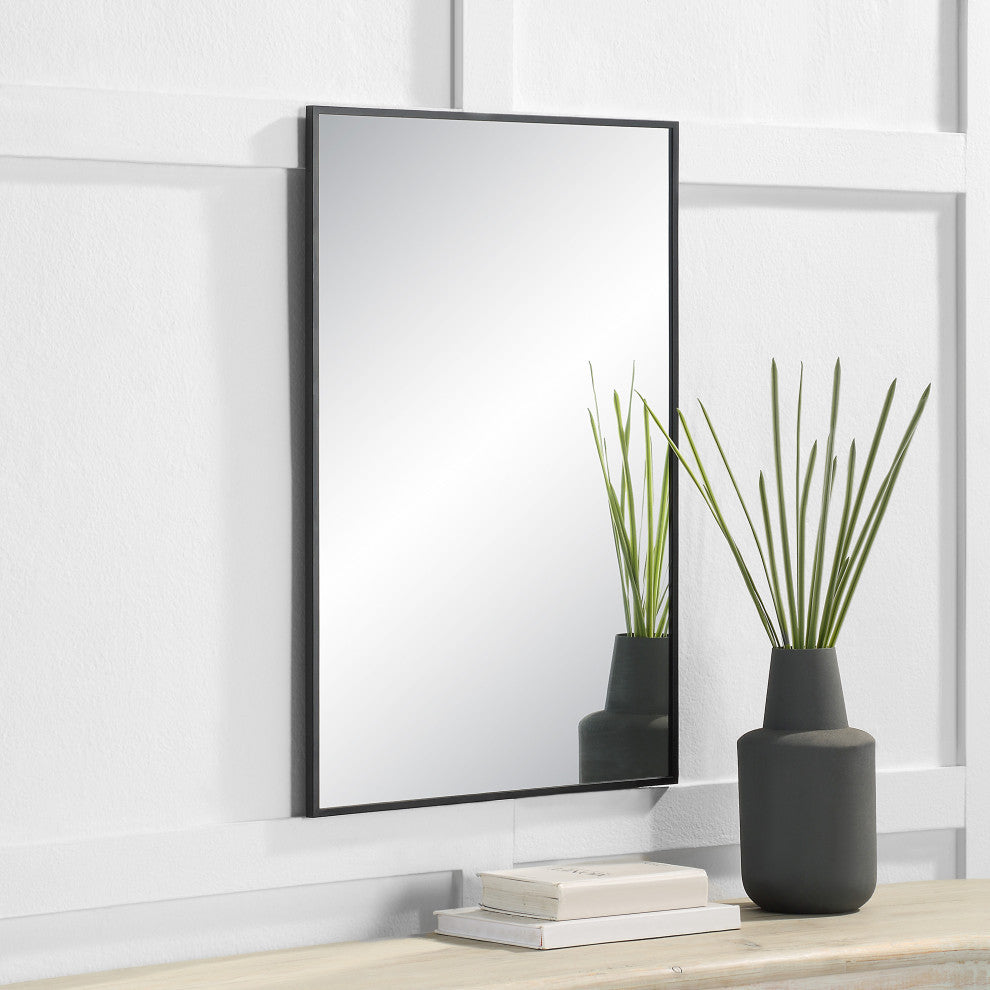 Gasel 30" Tall Rectangle Wall Mirror, Black