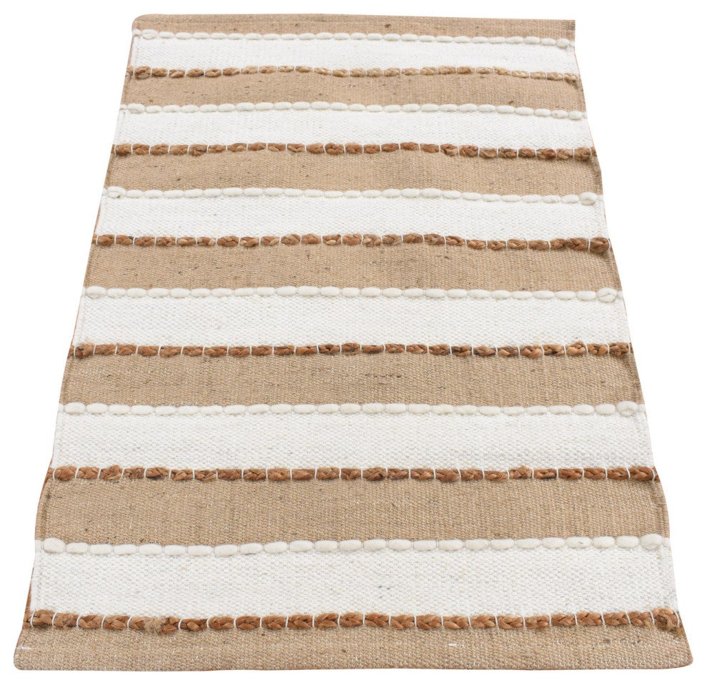 Tan Color, 100% Wool, Hand Woven, Natural Undyed Wool Rug, 2'x3'