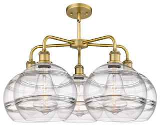 Ballston-Rochester 5-Light 28" Stem Chandelier, Brushed Brass, Clear