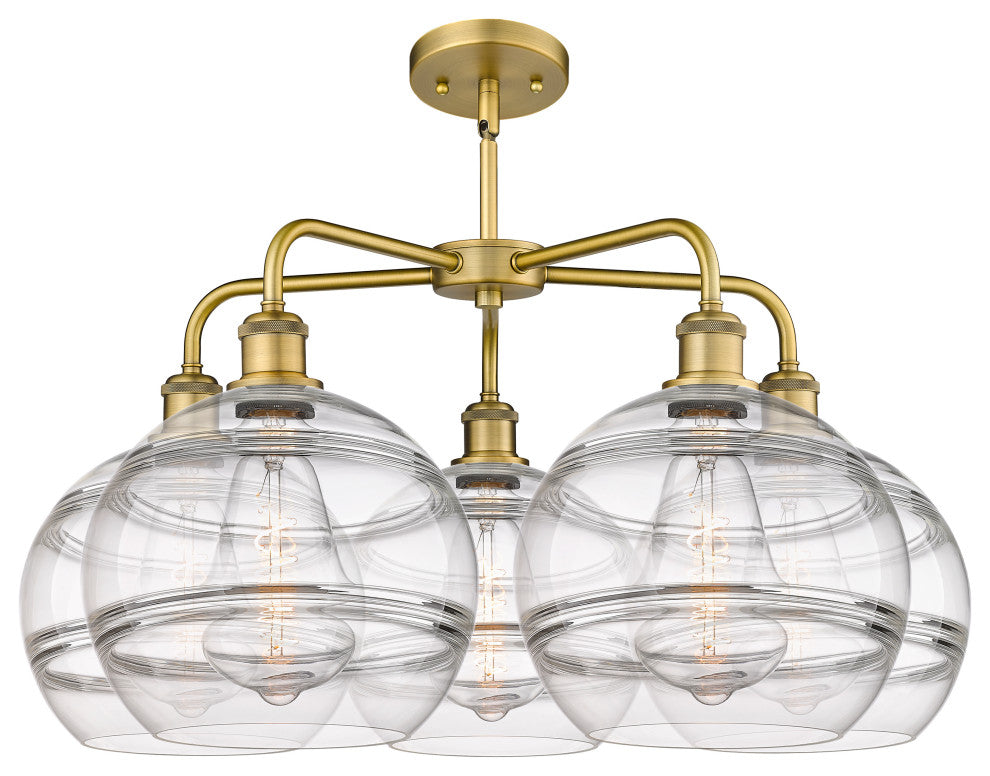 Ballston-Rochester 5-Light 28" Stem Chandelier, Brushed Brass, Clear