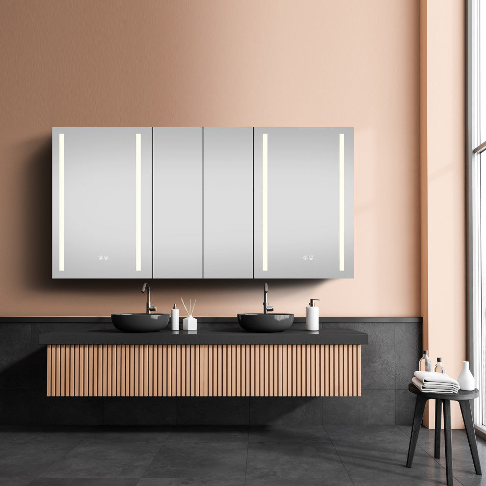 60"x30" Surface Mount Frameless Aluminum LED Medicine Cabinet With Anti-Fogger