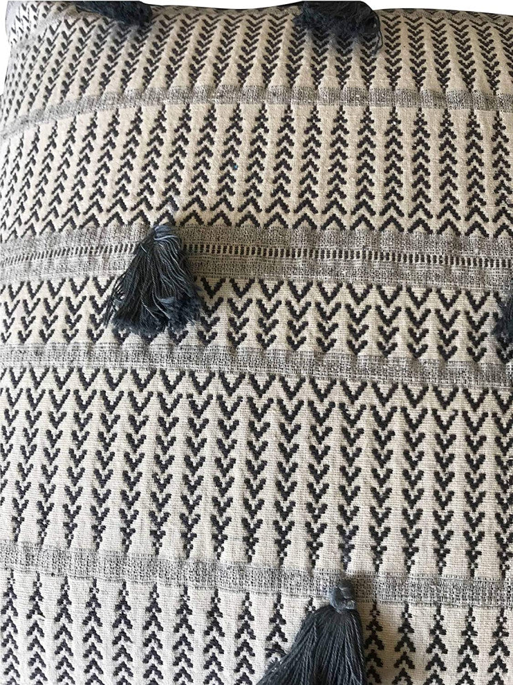 DecorShore Tribal Boho Woven Pillowcase with Tassels Soft Square Pillow Sham 18"