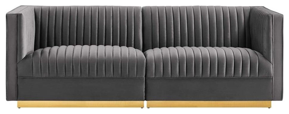 Modway Sanguine Velvet Modular Sectional Sofa Loveseat in Gray