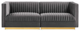 Modway Sanguine Velvet Modular Sectional Sofa Loveseat in Gray