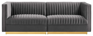 Modway Sanguine Velvet Modular Sectional Sofa Loveseat in Gray
