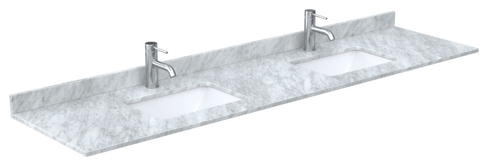 Elan 84" Double Vanity, White Oak, White Carrara Marble Top, Nickel Trim