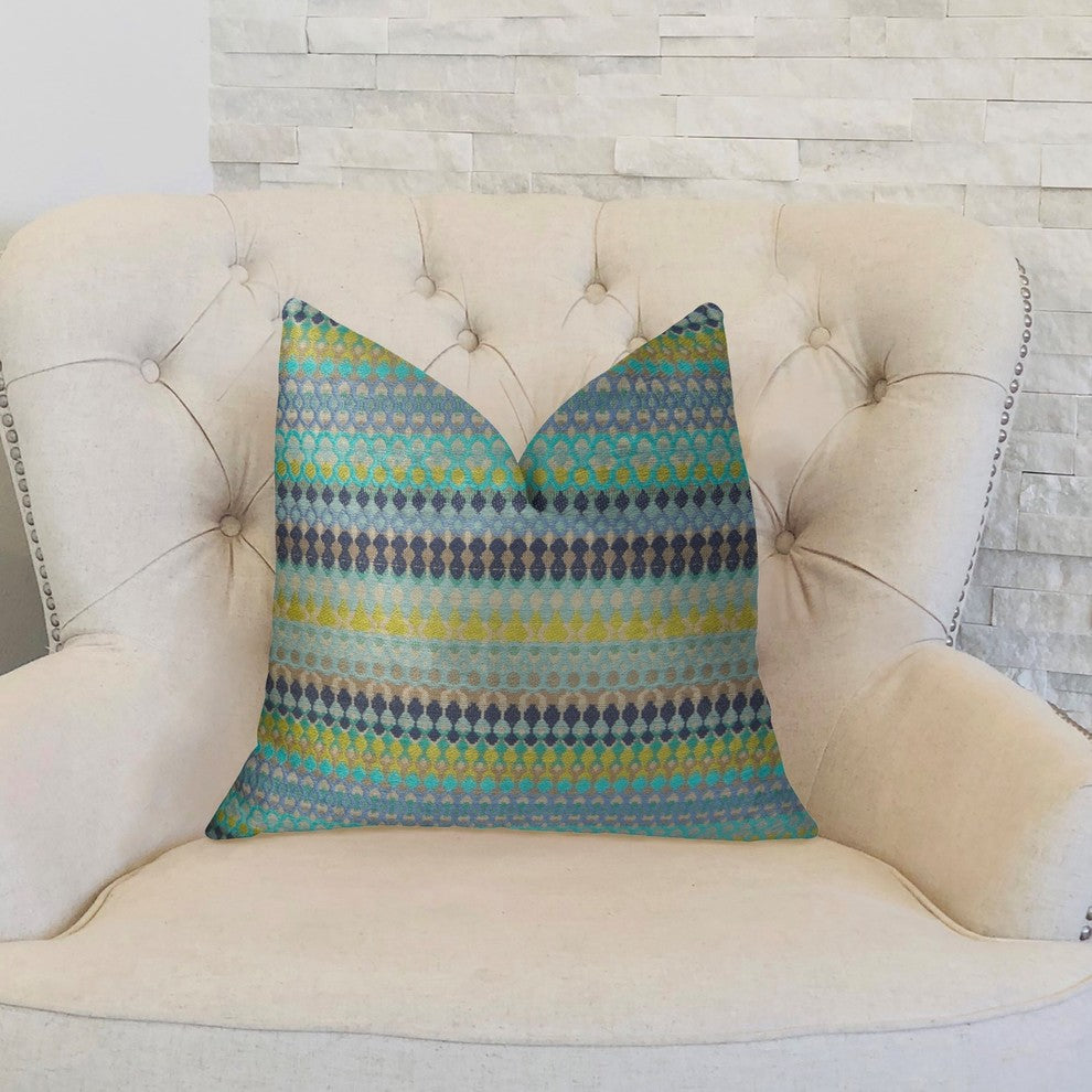 Lake Marsh Turquoise Yellow and Navy Handmade Luxury Pillow, 20"x36" King