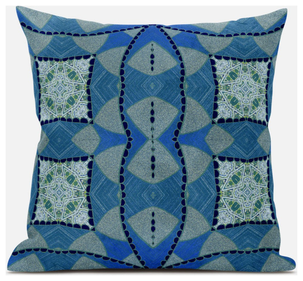 18" Aqua Sky Blue Cosmic Circle Boho Suede Throw Pillow