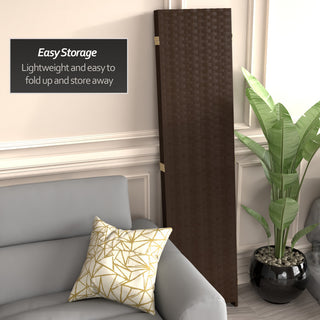 6' Tall Woven Fiber Room Divider, 3 Panel, Dark Mocha