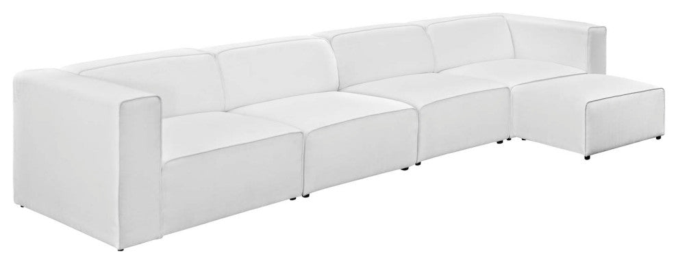 White Mingle 5 Piece Upholstered Fabric Sectional Sofa Set