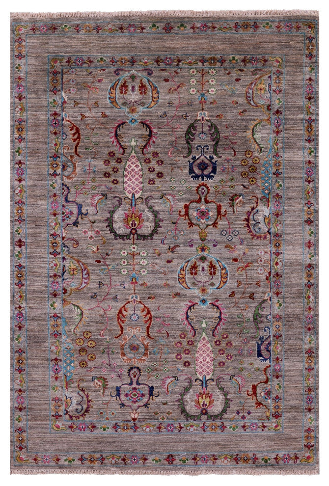 4' 1" X 6' 0" Hand Knotted Persian Tabriz Wool Rug Q9913